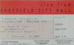 Gary Numan Ticket Sheffield City Hall March 1991